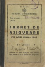 Romania, Carnet de asigurare, Timisoara, 1941