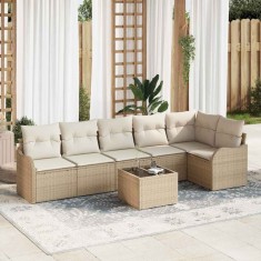 vidaXL Set de canapele pentru grădină cu pernă 7 pcs Bej Rattan poli 3345731