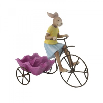 Decoratiune Paste suport oua cu iepuras pe bicicleta, 24 cm, multicolor foto
