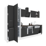 Mobilă de bucătărie Leziter Yorki 310 modulară, albă, antracit satinat, cuptor inferior, frigider