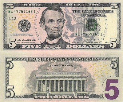 S.U.A. 5 dollars 2013 UNC!!! foto