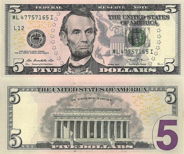 S.U.A. 5 dollars 2013 UNC!!!