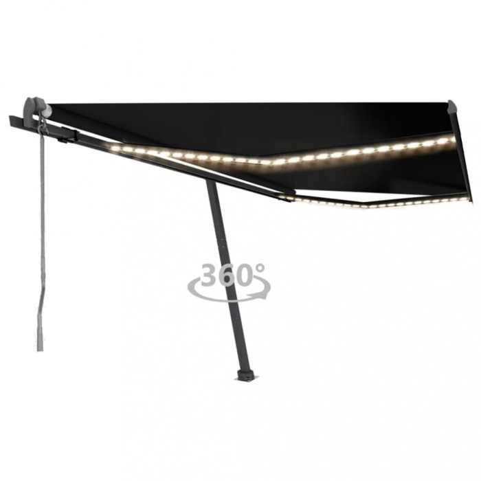 vidaXL Copertină automată cu senzor v&acirc;nt &amp; LED, antracit, 400x300 cm