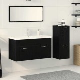 Set de mobilă pentru baie de 4 piese stejar negru lemn prelucrat