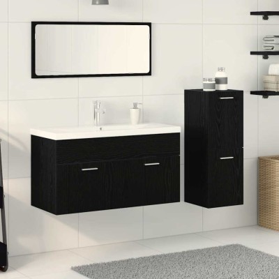 vidaXL Set de Mobilier pentru Baie Pe perete cu ușă 4 pcs Stejar Negru foto