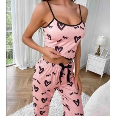 Set de pijamale roz dama cu imprimeu, S