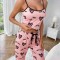 Set de pijamale roz dama cu imprimeu, S