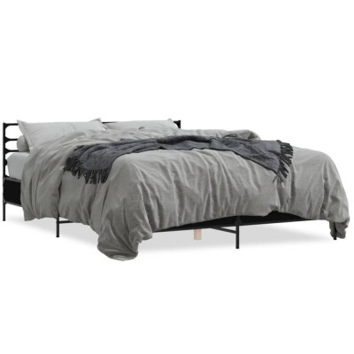 vidaXL Cadru de pat, negru, 150x200 cm, lemn prelucrat și metal foto