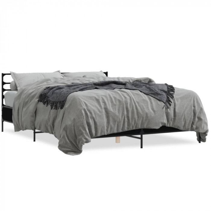 vidaXL Cadru de pat, negru, 150x200 cm, lemn prelucrat și metal