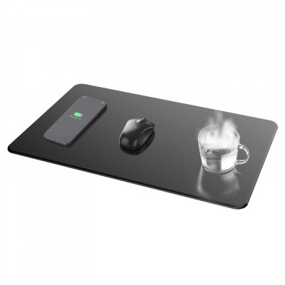 Mousepad smart 3 in 1, MC3, cu functie de incarcare wireless si loc de incalzire, 30x25 cm foto