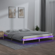 Cadru de pat dublu cu LED, 135x190 cm, lemn masiv dublu GartenMobel Dekor