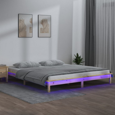 Cadru de pat dublu cu LED, 135x190 cm, lemn masiv dublu GartenMobel Dekor foto