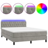 Cumpara ieftin Pat cu arcuri, saltea si LED, gri deschis, 140x200 cm, catifea