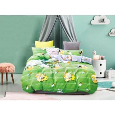 Lenjerie de pat pentru o persoana cu husa de perna patrata, Leire, bumbac mercerizat, multicolor