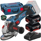 Bosch GWS 18V-15 SC BITURBO + GBA + GAL 18V-40 - Polizor unghiular 125 mm valiza speciala accesorii + Set 2 acumulatori si incarcator Li-Ion 18 V 5 Ah