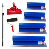 Set 4 gletiere profesionale, inox, 25, 40, 60, 80 cm, suport, maner prelungitor 1.2-2.2 m, rola gletuit, Ergolite