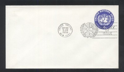 UN New York 1958 4C Embossed Spamped Envelope FDC UN.187 foto