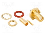 Conector SMA Soclu Mamă Drept 50&Omega; Lipire Crimpat PTFE Aurit - AMPHENOL RF