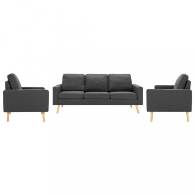 vidaXL Set de canapele, 3 piese, gri &amp;icirc;nchis, material textil foto