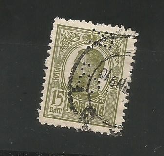 No(08)timbre-Romania 1908-L.P.66- Carol I gravate -perfin B.R.-15 bani foto