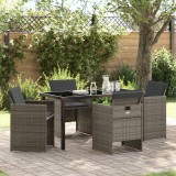 Set de masa de gradina Gossi cu perne gri poliratan, masa de gradina Gossi neagra 140x80x73 cm sticla securizata