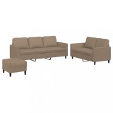 Cumpara ieftin Set de canapele cu perne, 3 piese, cappuccino, piele ecologica