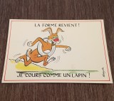 Carte Poștală Umoristică Vintage &ndash; &bdquo;LA FORME REVIENT! JE COURS COMME UN LAPIN!&quot;, Iepure Sportiv