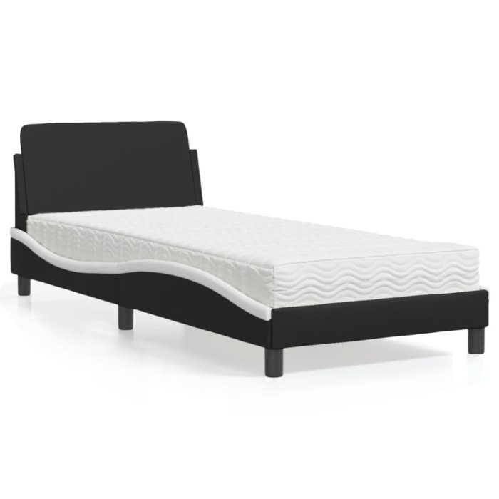 vidaXL Pat cu saltea, negru și alb, 90x200 cm, piele ecologică 3208342