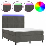 Cumpara ieftin Pat cu arcuri, saltea si LED, gri inchis, 140x190 cm, catifea