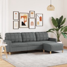 vidaXL Canapea cu 3 locuri și taburet, gri &icirc;nchis, 210 cm, textil