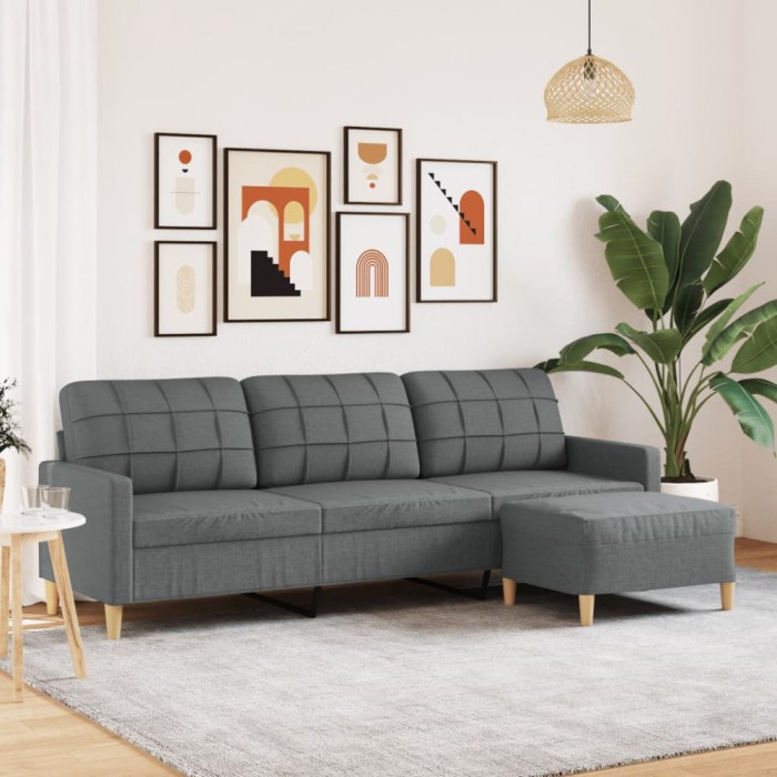 vidaXL Canapea cu 3 locuri și taburet, gri &icirc;nchis, 210 cm, textil 3278250