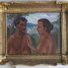 Traian Achim (1885-1945)-"Cuplu nud în peisaj", pictură - colonist la Baia Mare