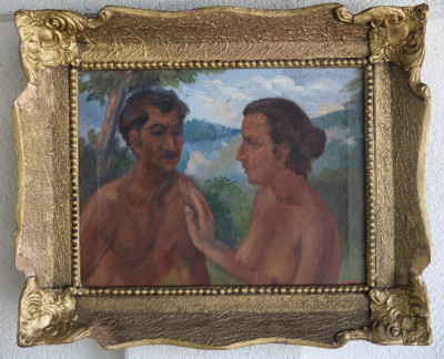 Traian Achim (1885-1945)-&amp;quot;Cuplu nud &amp;icirc;n peisaj&amp;quot;, pictură - colonist la Baia Mare foto