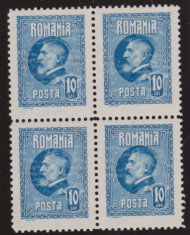 RO-212=Romania 1926-Lp 74-60 ani FERDINAND-10 lei albastru in bloc de patru MNH foto