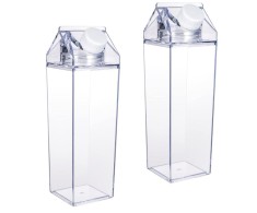 Set 2 sticle de apa transparente Metagio, in forma de cutie de lapte, din plastic, 500 ml - RESIGILAT