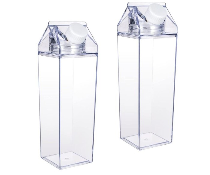 Set 2 sticle de apa transparente Metagio, in forma de cutie de lapte, din plastic, 500 ml - RESIGILAT