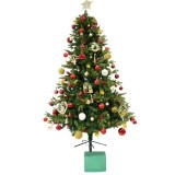 Set brad artificial de craciun decorat cu conuri pin rosii si elemente decorative, verde