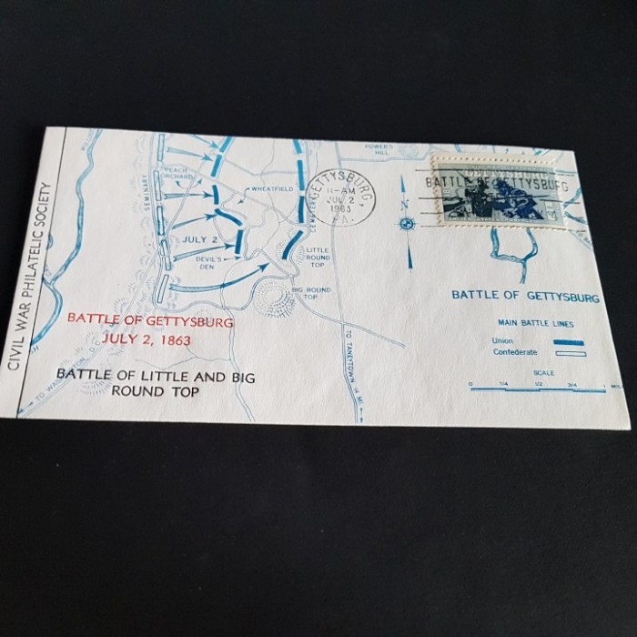 Plic Filatelic Istoric. Bătălia de la Gettysburg 1863 - Ștampilă Comemorativă 1963, Raritate pentru Colecționari!.FDC
