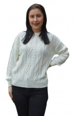 Pulover tricotat Lara cu model rafinat,impletit ,nuanta de alb foto