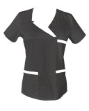 Halat Medical Pe Stil, Negru cu Elastan Cu Paspoal si Garnitură alba, Model Nicoleta - 4XL
