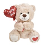 Ursulet de Plus Bej cu Inima Rosie si Balon din Folie, 25 cm, CMCLASS