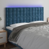 Cumpara ieftin Tăblie de pat cu LED, albastru &icirc;nchis, 160x5x118/128cm, catifea