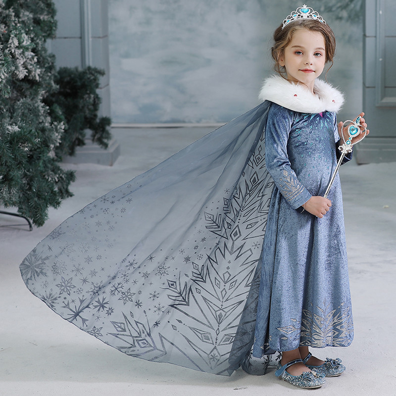Rochie/rochita Elsa Frozen cu trena si blanita, 4-5 ani, 5-6 ani, 6-7 ani,  Bleu | Okazii.ro