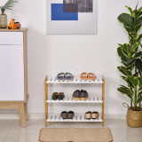 Homcom Dulap pentru Pantofi cu 3 Rafturi din MDF si Lemn de Pin si Bambus Alb 70 x 26 x 57,5 cm