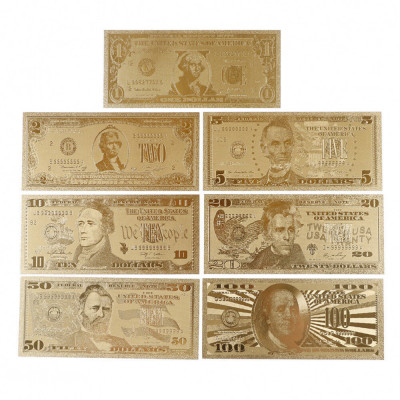Set bancnote dolari (reproduceri din carton aurit) foto