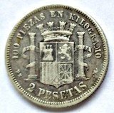 SPANIA 2 PESETAS 1870 ARGINT VF+, Europa