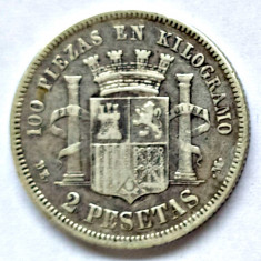 SPANIA 2 PESETAS 1870 ARGINT VF+