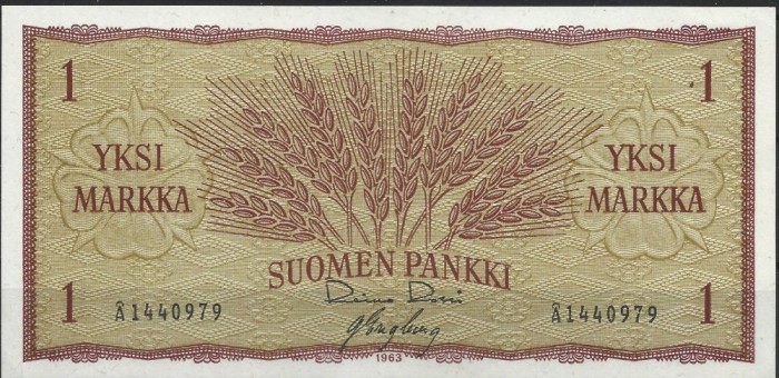 !!! FINLANDA - 1 MARKKA 1963 - P 98 a 26 - UNC / CEA DIN SCAN