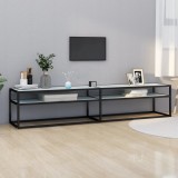 Gossi comoda tv, marmura alba, 200x40x40,5 cm, sticla securizata