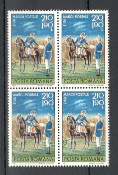 Romania.1977 Ziua marccii postale bloc 4 YR.634